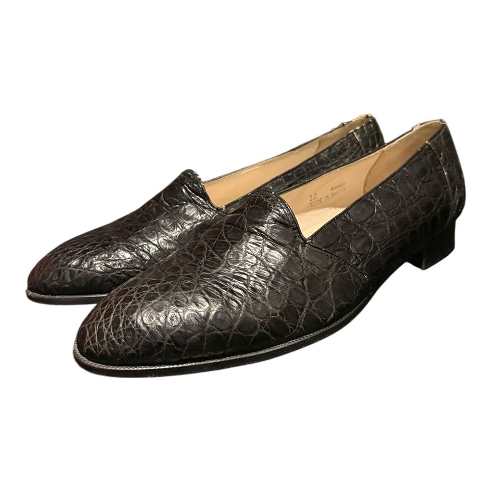 Italian Genuine Crocodile Slip On Dress Loafers Men’s 12 Handmade Leather Sole
